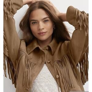 NWT Loft Faux Suede Fringe Jacket Western Boho Festival Chic Sz XS (Runs Big)